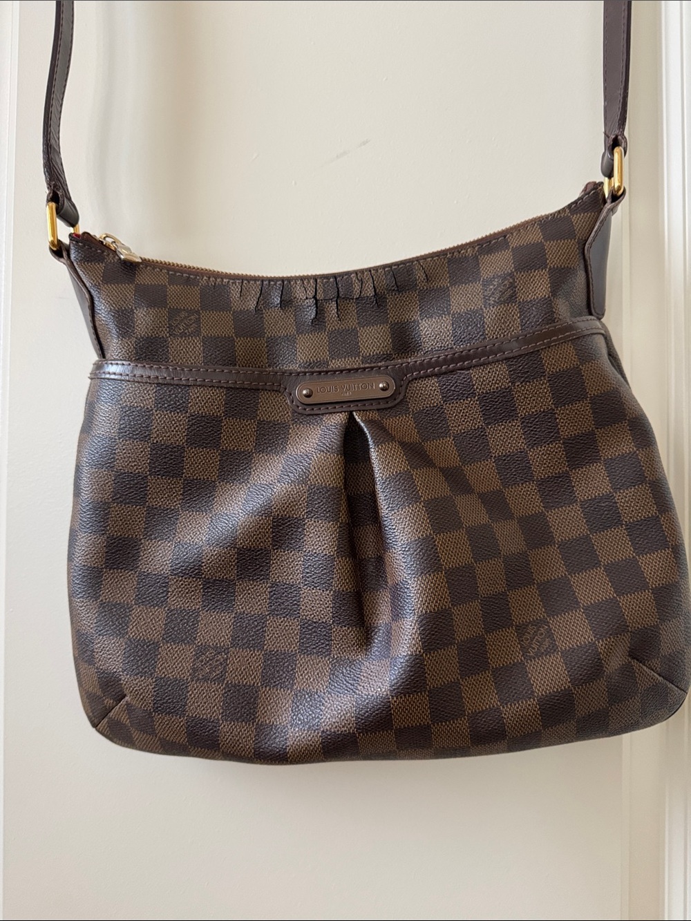 Louis Vuitton Brown Damier Ebene Shoulder Bag with Gold Hardware
